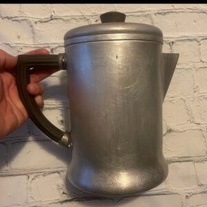 Vintage Aluminum Coffee Pot with Black Handle - Silver Finish
